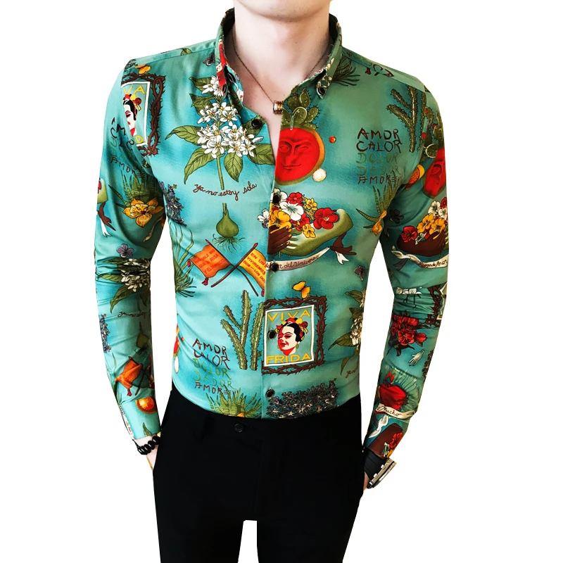 2019 Spring Autumn Hair Stylist British Shirt Men's Long Sleeve Slim Korean Trend Personality Print Multiple styles Tops 2019 Spring Autumn Hair Stylist British Shirt Men's Long Sleeve Slim Korean Trend Personality Print Multiple styles Tops