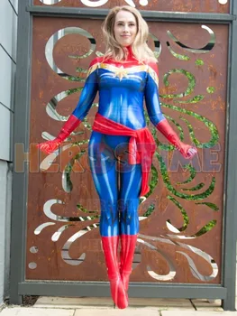 

Hot Sale 3D Printed Lycra MsMarvel Carol Danvers Cosplay Costume Halloween Zentai Bodysuit For Adult/ Kids/Custom Made