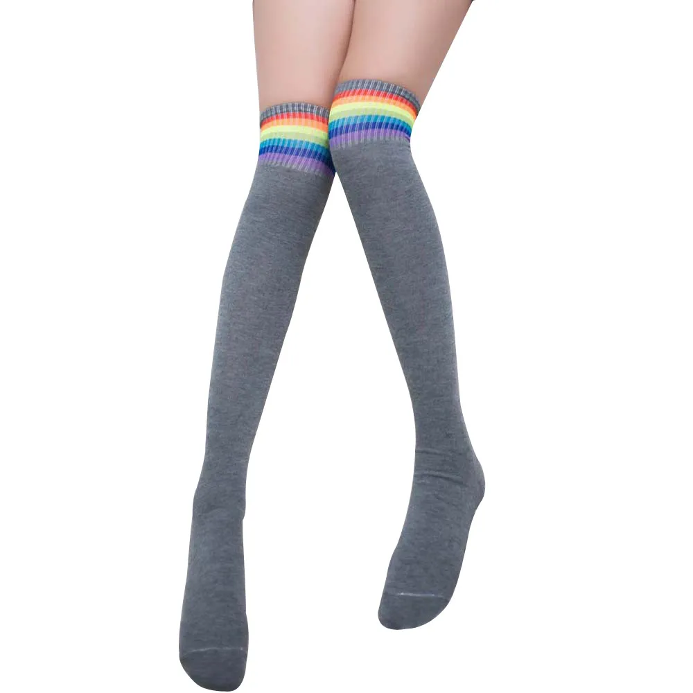 

Jayconsin socks new casual stretch ladies plaid rainbow socks over the knee socks wild outdoor breathable socking