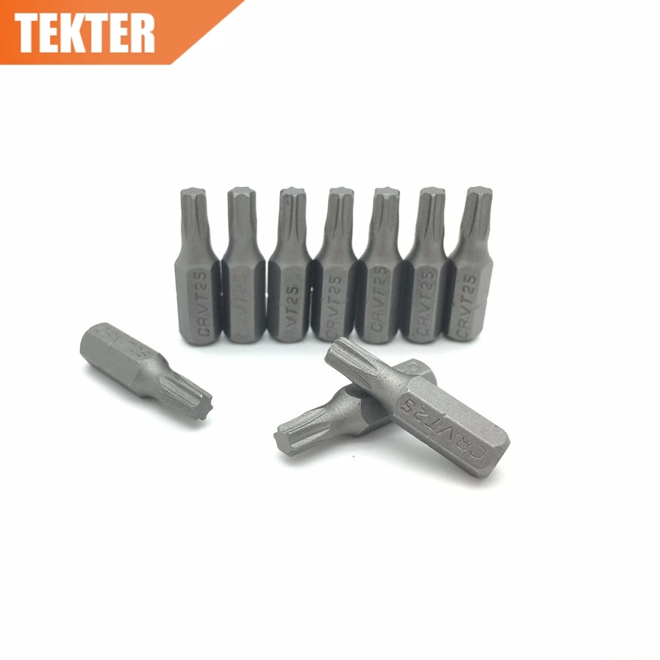 TEKTER 10 шт. хром ванадиевой Cr v стали Torx отвертка Биты T25 25 мм шестигранный хвостовик