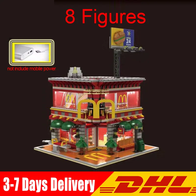 

SD6901 1729 Pcs Architecture City LED MacDonalds Restaurant 4in1 Street View Model Building Bricks Block Toys Christmas Gifts