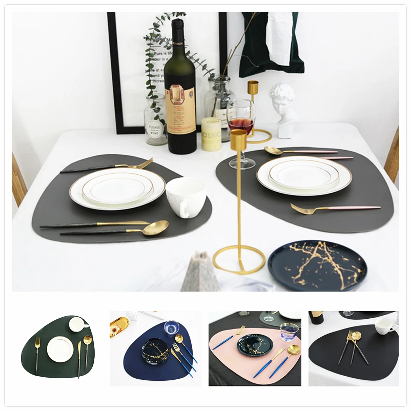 

Yazi PU Leather Simple Placemat Soft Doily Coaster Pad Heat Insulation Non Slip Waterproof Dining Linen Decor Oblong 37*45CM