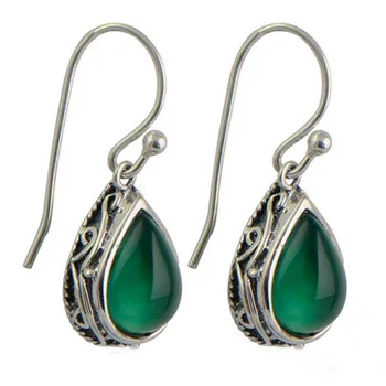 

Jade Angel Sterling Silver Pear Cut Green Onyx Garnet Dangle Drop Earrings Christmas Gifts, Mother's Day Gifts, Valentine's Day