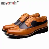 Movechainファッションメンズドレスオフィスレースアップレザーシューズメンズカジュアルパーティー運転オックスフォード男ヴィンテージ刻まれたブローグ予告なく変更、削除