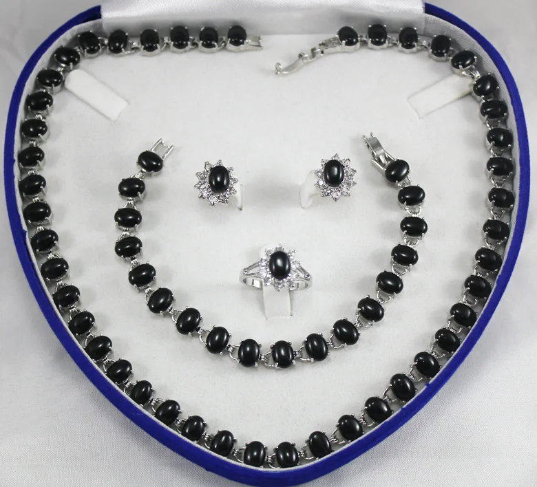 

Hot selling> noble designed black agate necklace, earings, bracelet ring(7-10#) jewelry sets -Bride jewelry free shipping