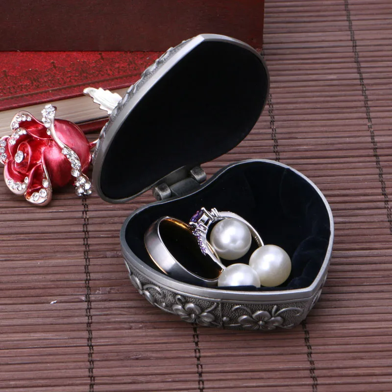 Heart Love Jewelry Box Antique Alloy Case Ring Earring Necklace Storage