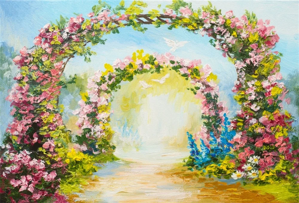 

Laeacco Flowers Arch Door Painting Wedding Photography Backgrounds Customized Photographic Backdrops For Photo Studio