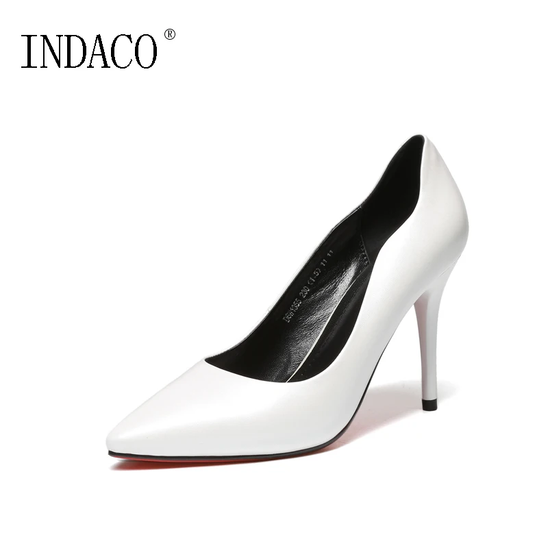 

Spring White High Heel Pumps Red Bottom Pointed Toe Genuine Leather OL Style Office Shoes 9.5cm