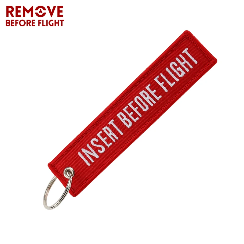 Fashion Jewelry Keychain for Motorcycles and Cars OEM Key Chains Red Embroidery Key Fobs INSERT BEFORE FLIGHT Key Chain Tag (9)