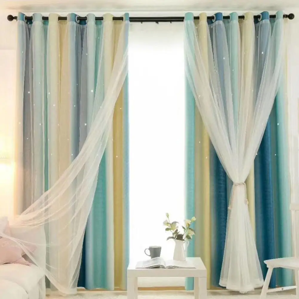 

TPFOCUS Color Gradient Double Layer Hollow-out Star Shading Curtain with Tulle