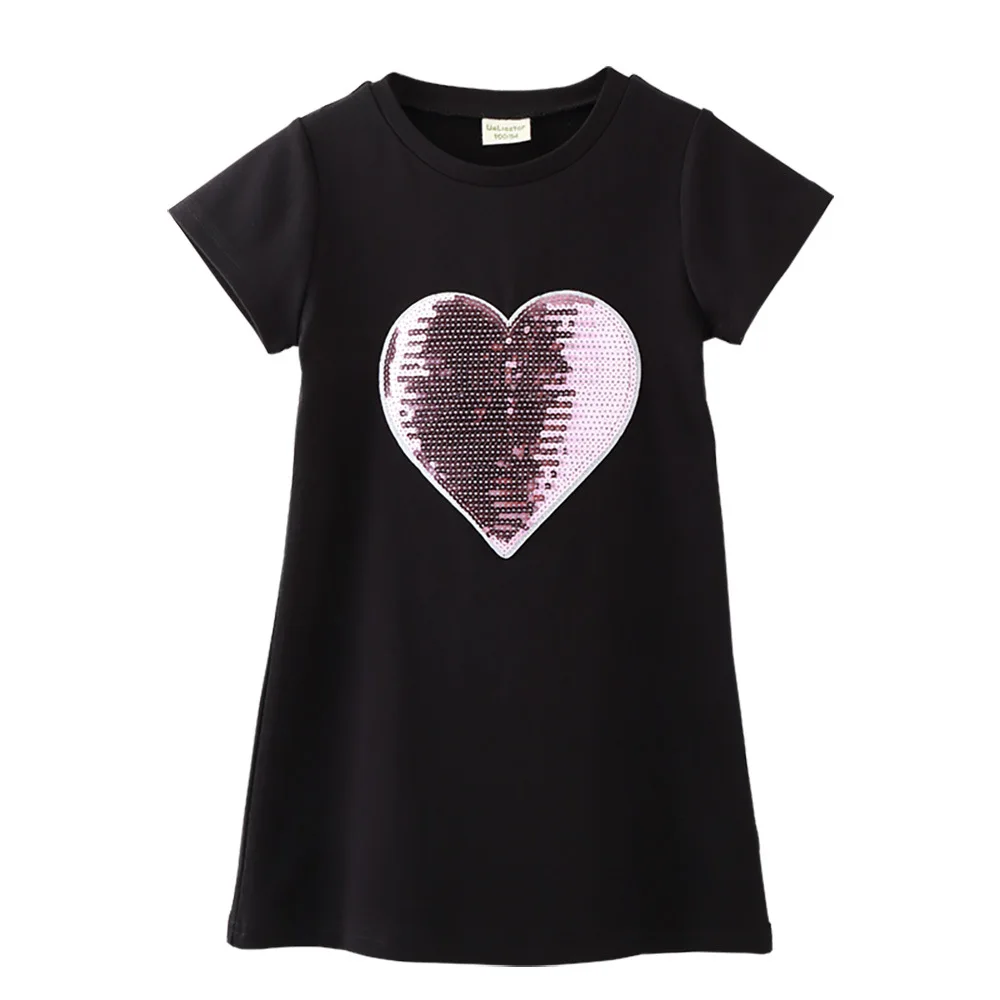 

Summer New Style Cotton Cute Girl Dress Change Face Magic Discoloration Sequin Love Paillettes Dresses for Girls Gifts 2-8 Years