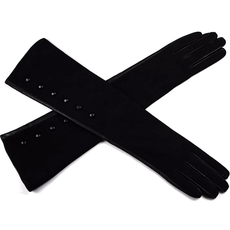Long leather gloves female sheepskin glove over elbow length straight style suede gloves velvet lining free shipping