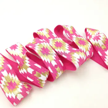 

New Arrival Top Quality Aztec Gold Foil FOE Elastic 100Y/Lot 5/8" Fold Over Elastic Ribbon DIY Hair Accessories Ribbon Rose Pink