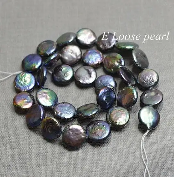 

Unique Pearls jewellery Store Genuine Freshwater Coin Pearl Black Loose Beads 12-13mm Bridal Design Wedding Full Strand