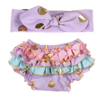 

Mixed 12sets/Lot Baby Ruffle Gold Dot Bloomer Rabbit Ear Headband Clothes Set 12 colors