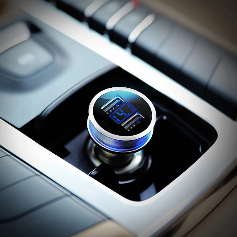 Powstro атмосферное легкое автомобильное зарядное устройство 5 В 3.4A металлическое двойное USB зарядное устройство с Отображение напряжения на светодиодном дисплее молоток безопасности для iPhone samsung