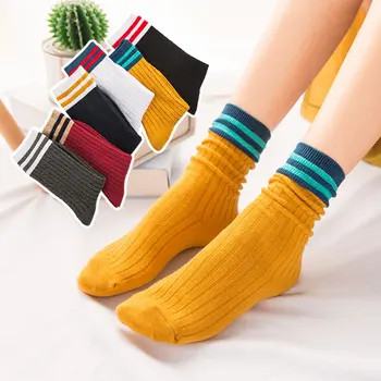 

Korean style student stripe socks colour /black/white/yellow cotton blends Mid socks 1order=3pairs