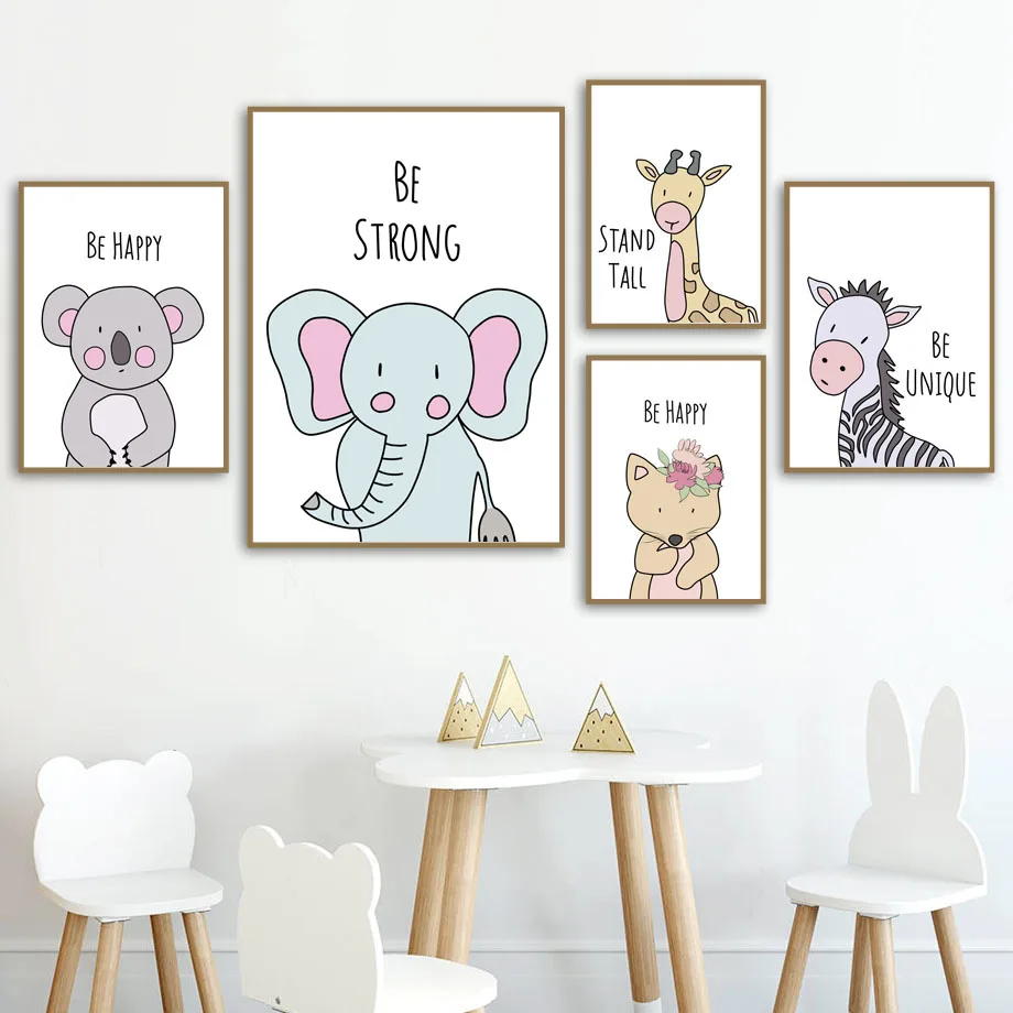 

Monkey Zebra Elephant Giraffe Leopard Nursery Wall Art Canvas Painting Nordic Posters And Prints Wall Pictures Kids Room Decor