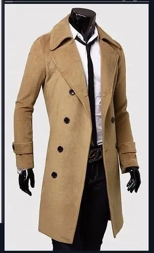 Black grey khaki long trench coat men commercial wool coat casual slim woolen coats casacos masculino 2019 overcoat plus size