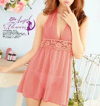 New Hot Sexy Spandex Dark Salmon bare back Babydoll lingerie + G-string 8182