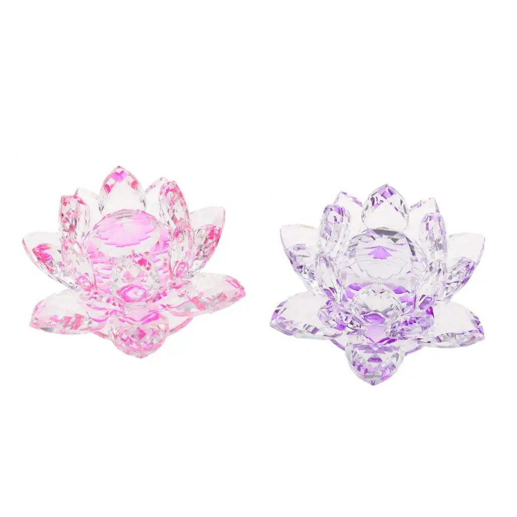 2pcs Crystal Figurine Lotus Flower Models Wedding Centerpieces Purple & Pink