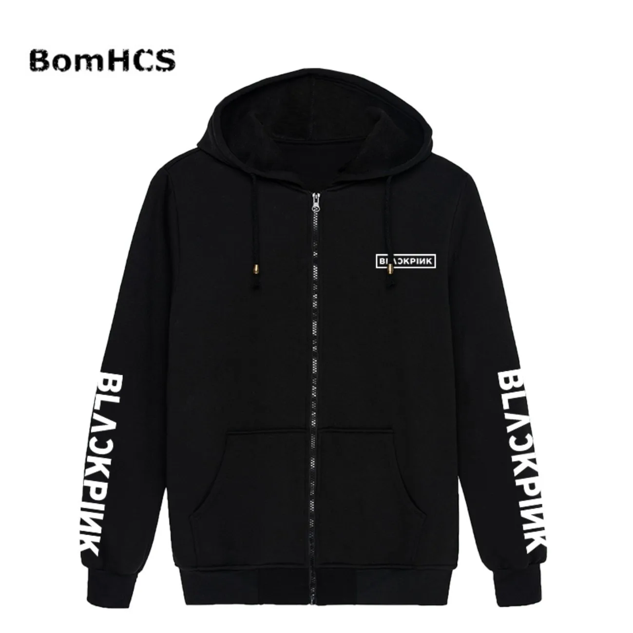 BomHCS Kpop черно-розовые хлопковые Толстовки на молнии модное пальто на молнии спортивное пальто верхняя одежда(черный серый красный белый