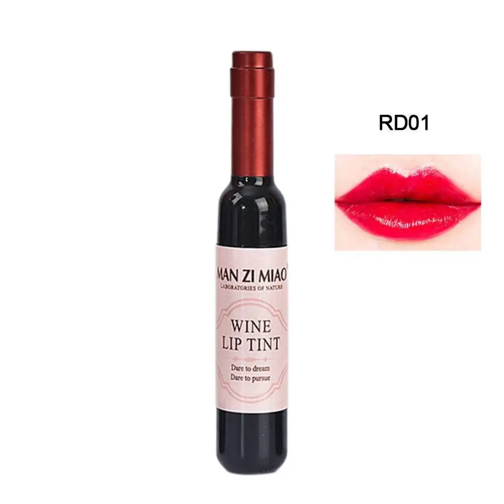 Корейский водонепроницаемый винно-красный тинт для губ детские розовые губы для женщин Batom макияж жидкая губная помада в форме бутылки Красного вина блеск для губ - Цвет: RD01