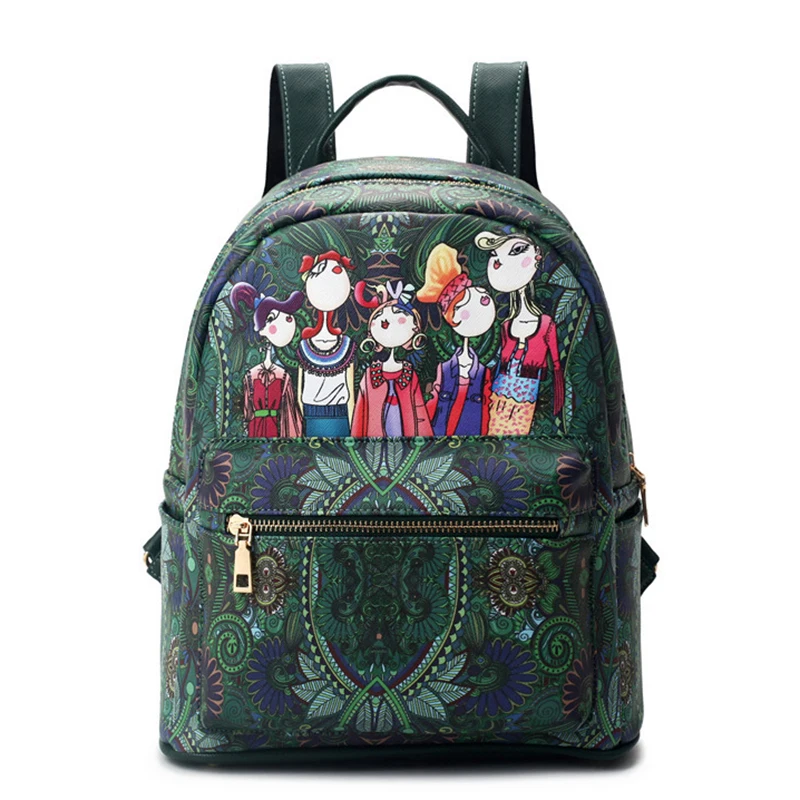 

Vintage embroidery Bohemian cartoon Backpack women Large Capacity printing backpack