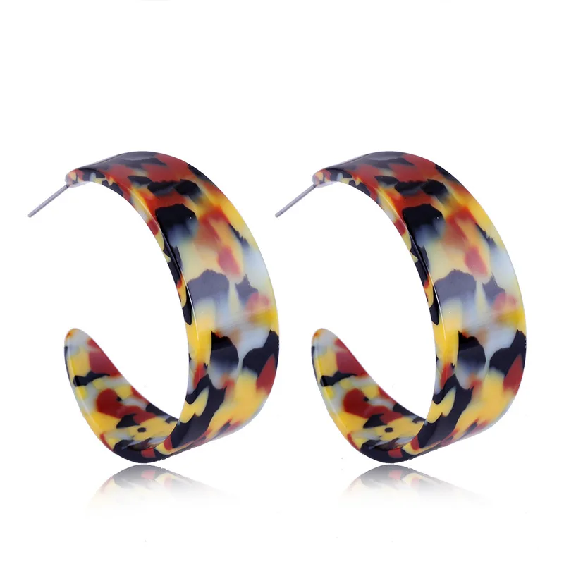 

New Fashion Tortoise Color Leopard Print Acrylic Acetic Acid Sheet Geometric Circle Square Long Drop Earrings for Women