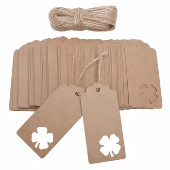 

200pcs Clover Tags Kraft Gift Paper Tags Four Leaf Jewelry Crafts Hang Labels