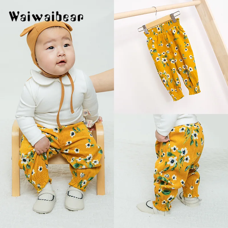 

Waiwaibear Baby Pants Newborn Baby Pure Cotton Mid Waist Floral Pencil Pants Full Length Trousers For Newborn Baby Girls