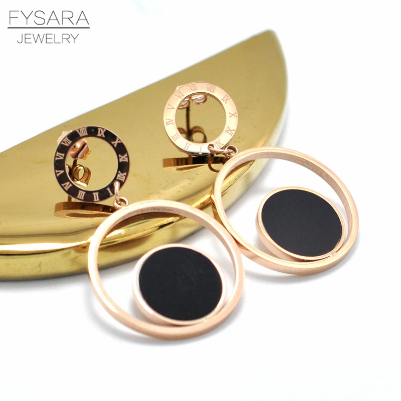 

FYSARA Roman Numeral Two Circle Drop Earrings Brand Round Dangle Earrings Women Jewelry Stainless Steel Rose Gold Color Earrings