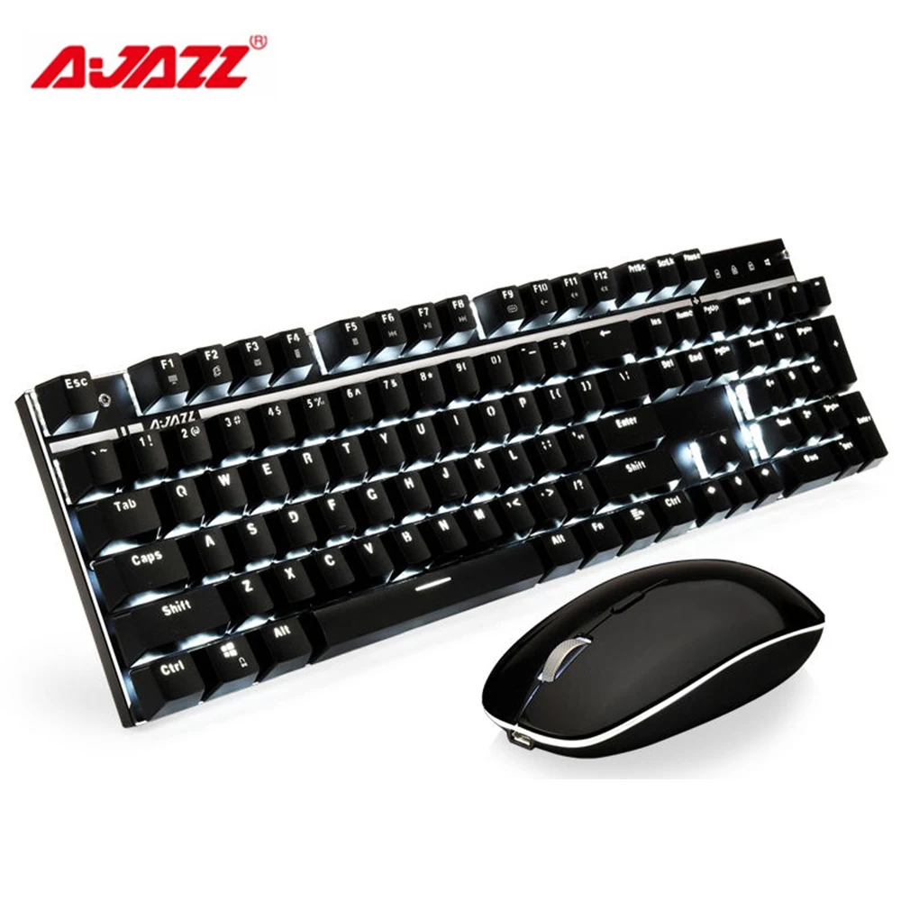 

Ajazz A3008 2.4G Wireless Mechanical Keyboard & Mouse Combos White Backlit Blue Switches Keyboard 1600DPI Mouse For Laptop/PC