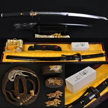 T10 steel clay tempered hazuya polishing JAPANESE SAMURAI CRANE SWORD KATANA REAL RAYSKIN COVERED SAYA FULL TANG BLADE CUSTOM