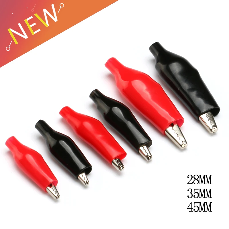10Pcs 28MM Metal Alligator Clip G98 Crocodile Electrical Clamp Testing Probe Meter Black Red with Plastic Boot Car Auto Batter