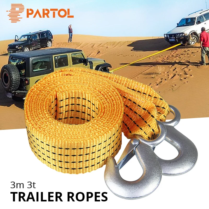 Partol 3M 3Tons Car Tow Rope Winch Heavy Duty Self Rescue Auto 4x4 Tow