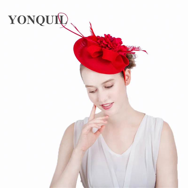 التجزئة بوتيك 2018 تقليد سيناماي fascinator مع ريشة زهرة القوس fascinator ل سباق الخيل مهرجان وافراح 15 الألوان