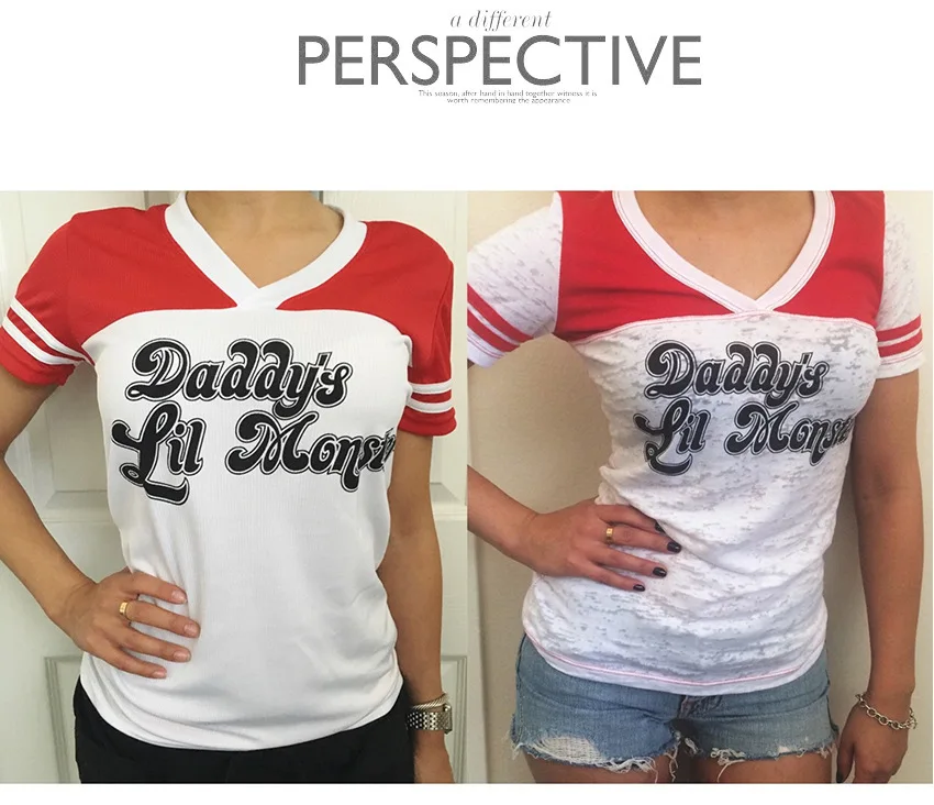 Новинка, футболка Venta caliente Burst section Comando Suicida Harley Quinn, Маскарадные костюмы, camiseta de Las Mujeres для женщин