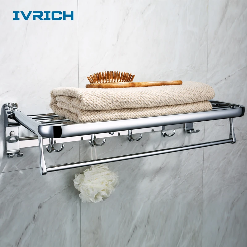 

IVRICH Folding Bathroom Dual Layer Towel Rack With Hook Mult-Pole Thickened Based Strong Load Bearing Capacity SH004