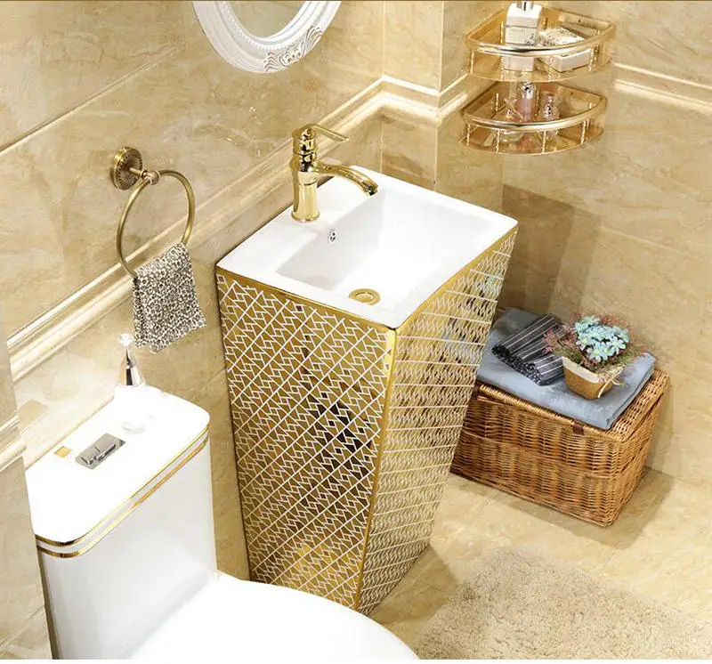 Мозаика Золотой геомирик прямоугольный умывальник-стойка керамическая ванная раковина с подставка Подиум умывальник с переливом