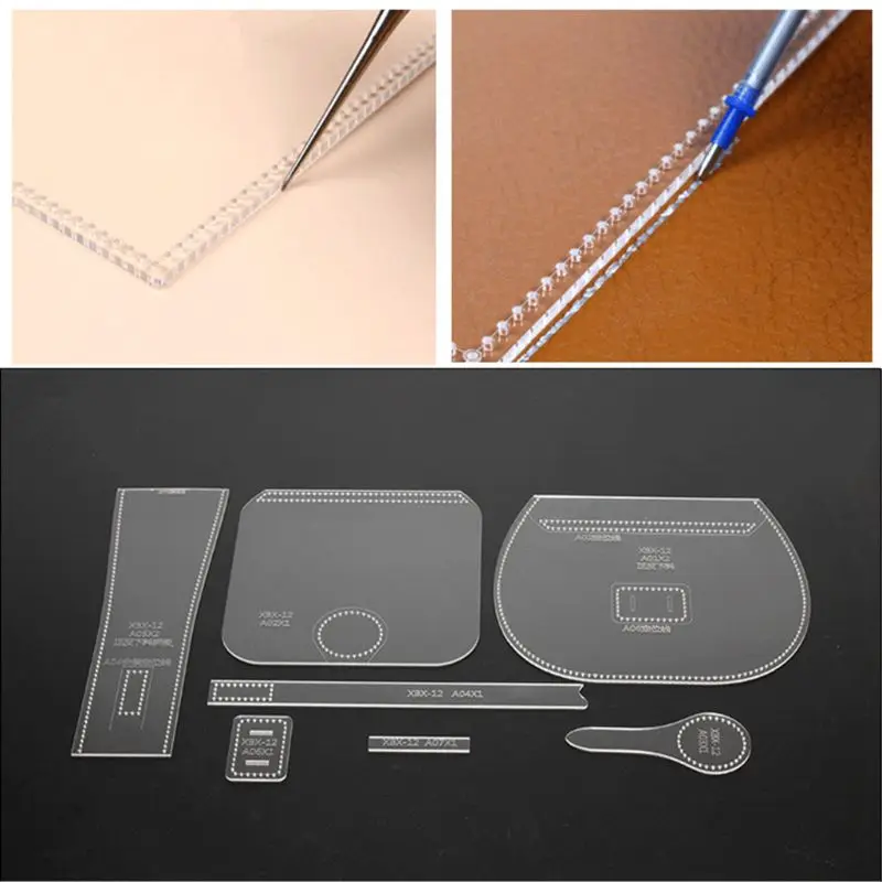 

7Pcs Leather Craft Clear Acrylic Shoulder Bag Handbag Pattern Stencil Template DIY Tool Set