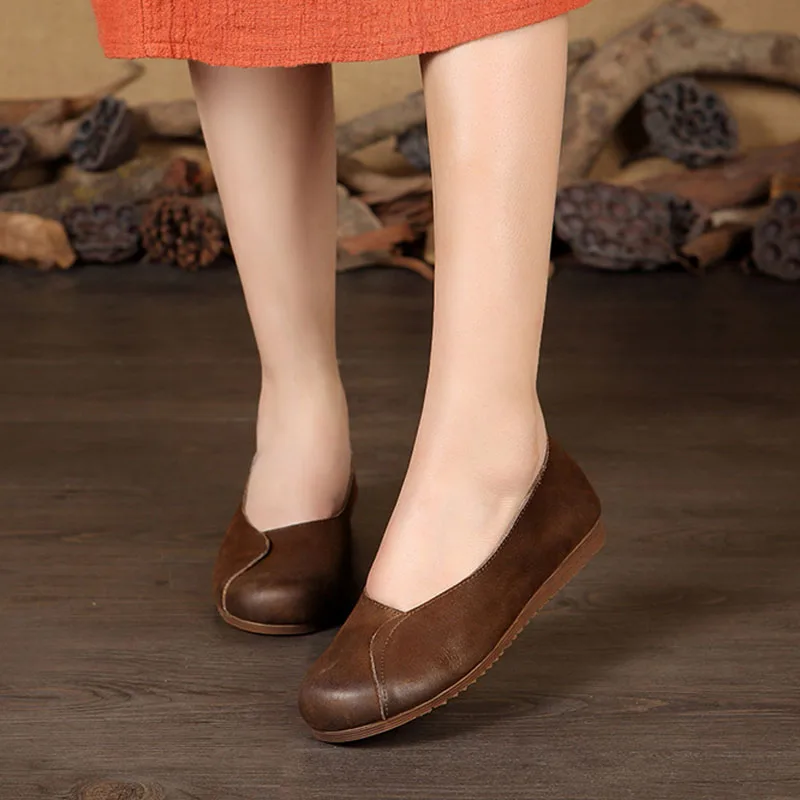 Couche Nouvelles D'orteil À Automne chocolat La Chaussures De Souple Marron Rétro Plates Cuir En Femmes Main Semelle 8441fqwx