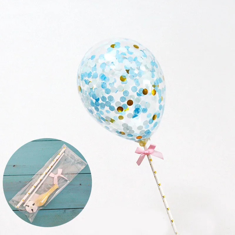 1 компл. 5 дюймов воздушный шар "Конфетти" торт Топпер украшения с бумажной соломенной бант для душа ребенка сувениры Свадьба День рождения