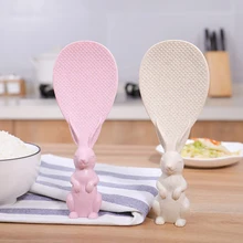 Пшеничные соломенные ложки забавная форма кролика ложка для риса антипригарная вертикальная подставка совок для риса суп соус ковш кухонный инструмент