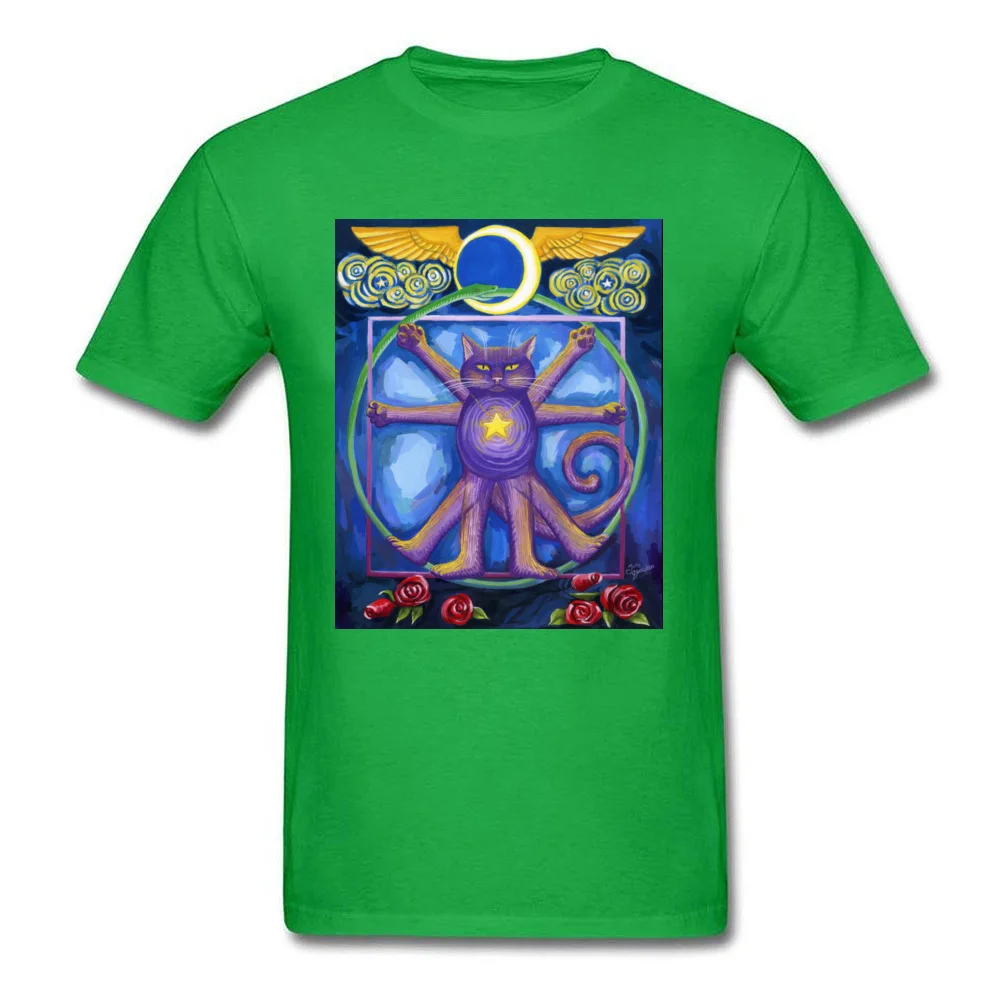 Funny Cool Geek T-shirts O Neck Pure Cotton Youth Tops T Shirt Short Sleeve ostern Day Geek Tops & Tees Wholesale Da Vinci Cat squaring the circle green