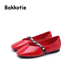 Bakkotie 2018 новые весенние Модная одежда для детей, детская мода девушка жемчужина искусственная кожаная обувь принцессы без каблука милый
