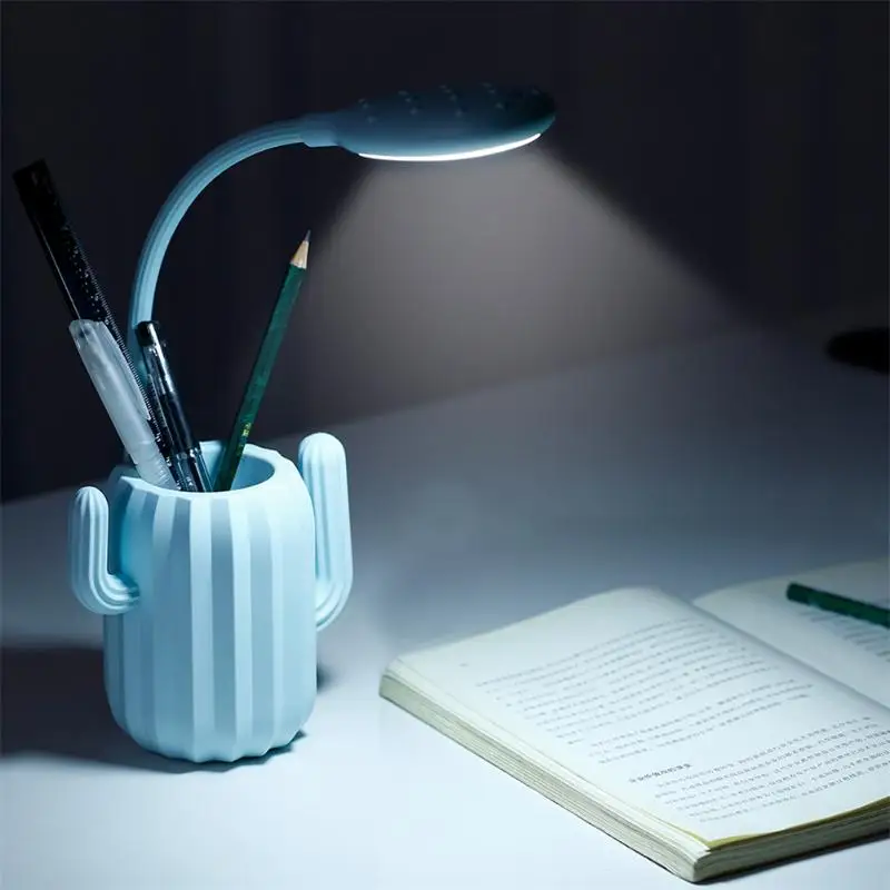 

Multiuse Creative 13LED Cactus Desk Lamp Students USB Charging Touch Table Light with Pen Storage Holder