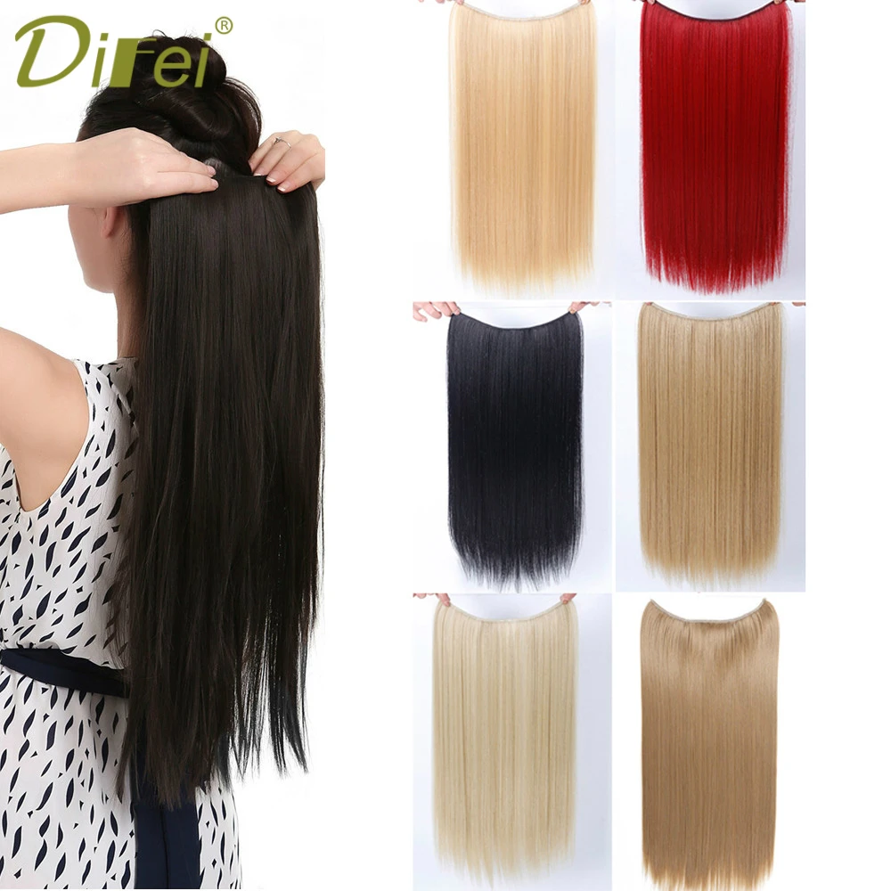 

DIFEI 24 inch Invisible Wire No Clips in Hair Extensions Secret Fish Line Hairpieces Silky Straight real natural Synthetic