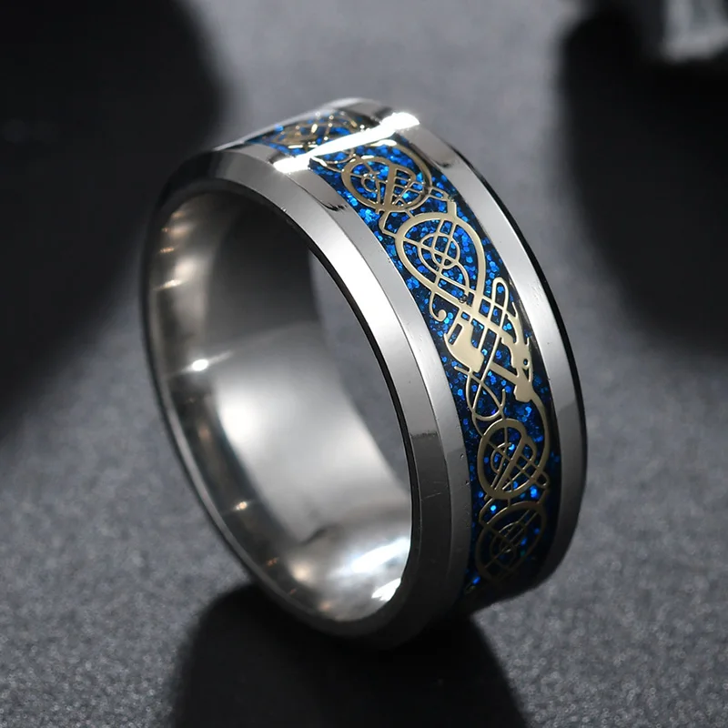 ELSEMODE Винтаж 316L нержавеющая сталь дракон кольца 8 мм для мужчин женщин золото серебро черный талисманы влюбленных Прямая