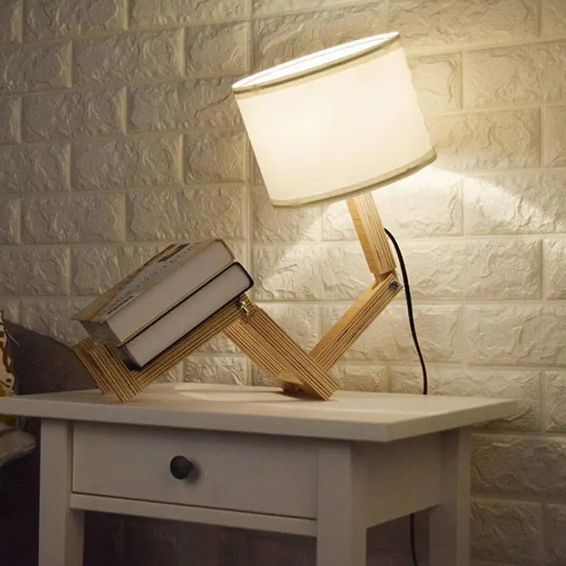 

Creative EU Plug Robot Folding Desk Lamp Fashion Wood Read Table Lights Study Reading Lamps Bedside Lighting For Bedroom S2